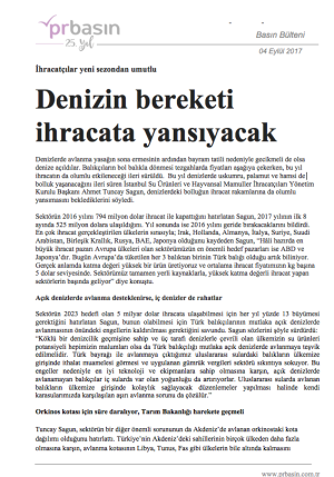 Denizin Bereketi İhracata Yansıyacak