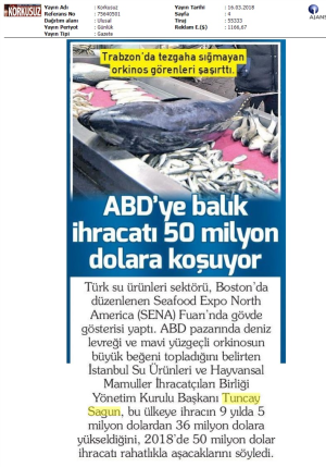 ABD'ye balık ihracatı 50 milyon dolara koşuyor