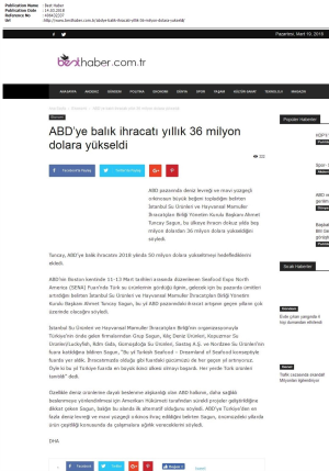 ABD'ye balık ihracatı 36milyon dolara yükseldi