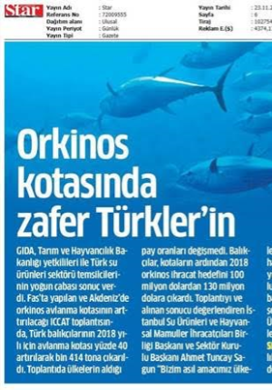 Orkinos Avlanma Kotasında Zafer Türkler'in