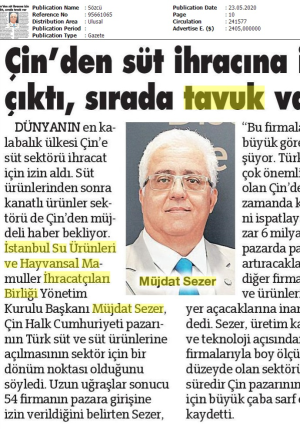 Süt ve Süt Ürünleri İhracatı Çin'e Açıldı.