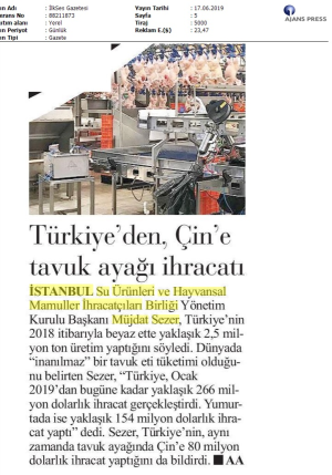 Çin'e tavuk ayağı ihracatı