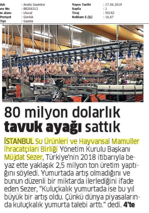 80 milyon dolar tavuk ayağı ihracatı